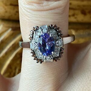 Natural Tanzanite Sterling Silver Art Deco Style Ring Size 6